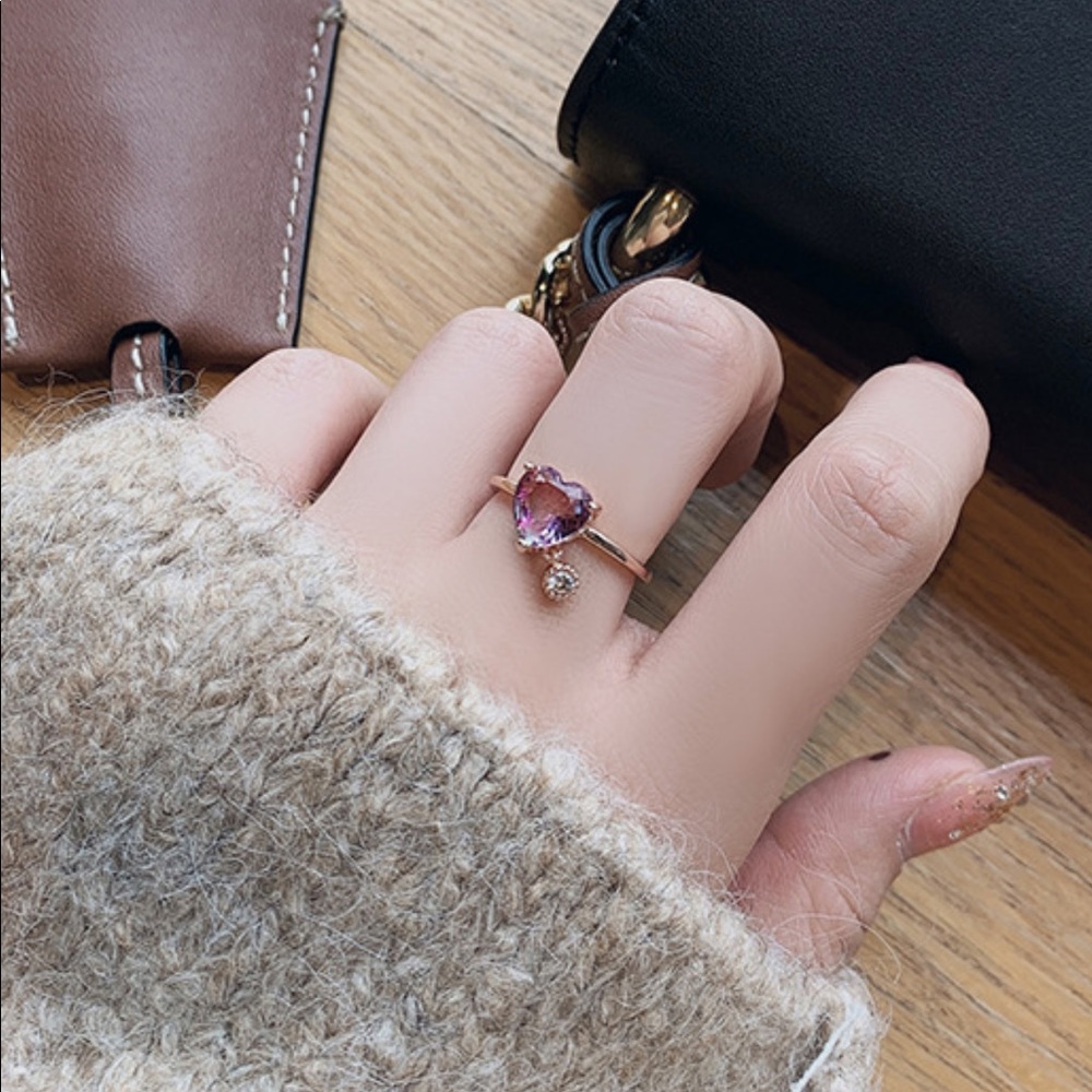 Sweet Heart purple Cubic Zircon Adjustable ring